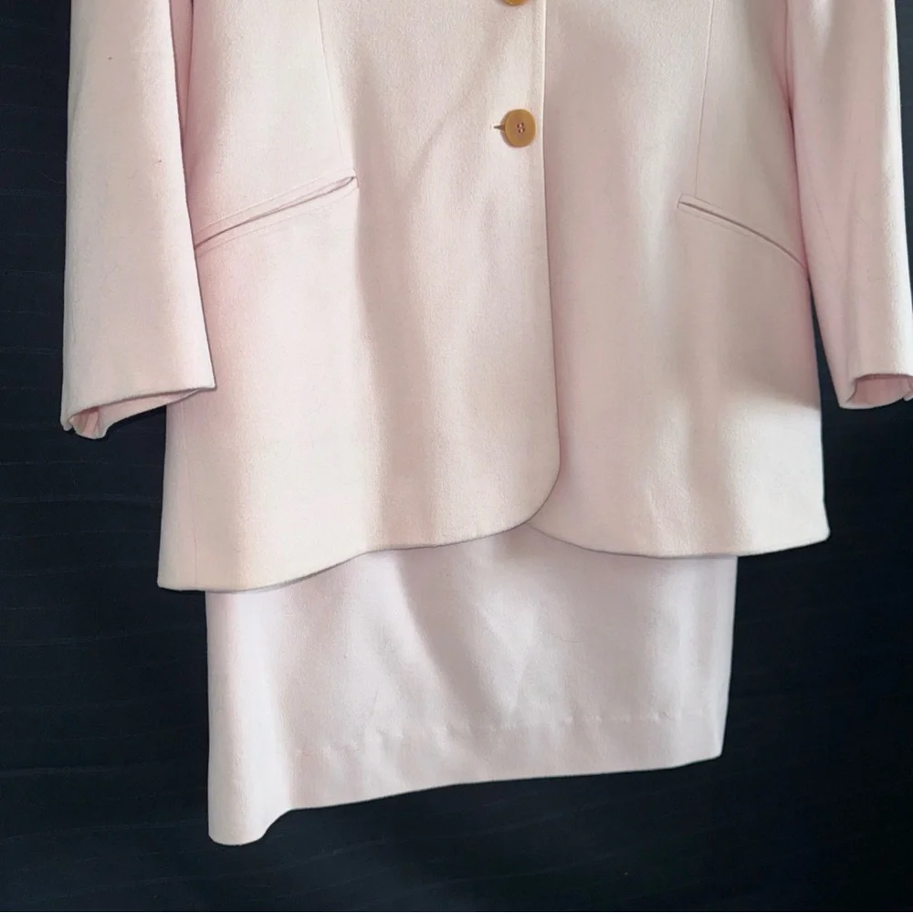Jaegar Wool Silk Blend Pink 2 pc Skirt Suit Womens 10 Vintage British Luxury - Picture 4 of 16